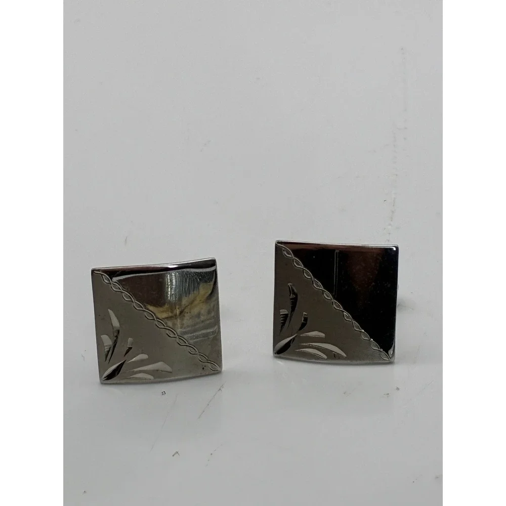 Vintage Silver Tone Cufflink Lot Airplane Pilot Oval & Square Etched 2 Pairs